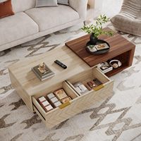 Mesa de Centro de Madera Retráctil Moderna y Duradera, Ajustable de 42 a 65 Pulgadas, con 2 Cajones Reversibles para Almacenamiento
