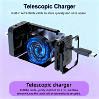 Chargeur portable DENIXI 65W QC3.0 2Type-C, chargeur de voyage pratique, adaptateur secteur USB avec câble extensible