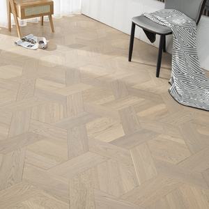 Plancher en bois massif en chêne brossé teinté blanc, multicouche, composite, motif hexagonal personnalisé, parquet modulaire, chevron - Product Image 6