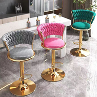 Moderne Minimalistische Verstellbare Drehbare Runde Goldene Metall-Stoff-Barhocker mit Rosa Sitz für Zuhause, Bar, Wohnzimmer, Werkstatt und Außenbereich