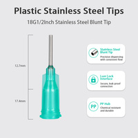 Tip Dispensing Plastik Hub Luer Lock 1/2 Inch Jarum Tumpul Stainless Steel 18 Gauge untuk Perekat Industri