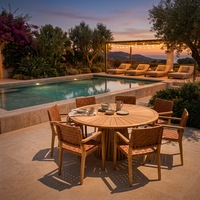 Meubles de jardin, table et chaises de jardin pour villa, ensemble de salle à manger extérieure en teck de luxe, table extérieure pour hôtel, ensemble de salle à manger extérieure pour hôtel