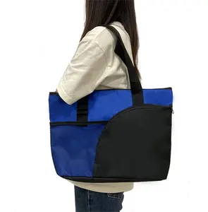 Custom Design Supermarket Promotional Grocery Shopping Tote Bag Custom Trade Show 600D Polyester Zipper Tote Bag