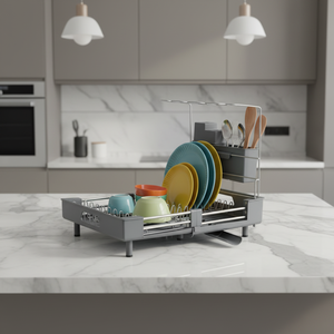 BX Kitchen Cutlery Tabletop Multi-purpose Non-Folding <strong>Microwave</strong> Oven Compatible Dish <strong>Storage</strong> &amp; Drain Rack with Wheels Metal &amp; PP - Product Image 5