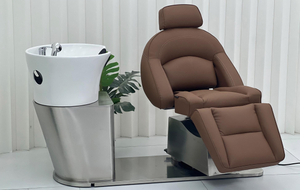 Sillón de Peluquería Moderno con Lavabo de Cerámica y Estructura de Acero Inoxidable para Uso Comercial en Salones de Belleza, con Reposapiés Ajustable y Lavable - Product Image 3
