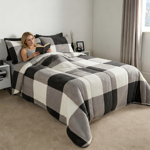 Couette double sans housse en polaire Teddy SUREWALHOME, couette douce et chaude, lavable, pour voyage, camping, ensemble de lit confortable avec taies d'oreiller - Product Image 4