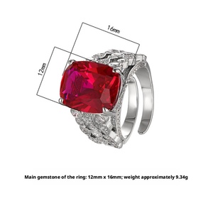 Fashion Jewelry Eco-friendly Copper 12*16mm Red Cubic Zirconia Big Stone <b>Adjustable</b> <b>Rings</b> Jewelry Women for Daily Wear - Product Image 2