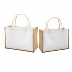 Natural Jute Canvas Folding Tote <b>Bag</b> | Reusable Eco-Friendly Shopping <b>Bag</b> with <b>Rope</b> Handles for Grocery Promotional Everyday Use - Product Image 1