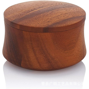 Wooden Salt Shaker With Lid Solid Seasonings Storage <b>Jar</b> Kitchen <b>Spice</b> Container Round Design For Home Use - Product Image 2