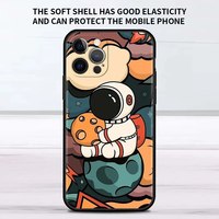 Coque de Téléphone en TPU Souple Motif Dessin Animé Mignons Astronautes et Lune pour iPhone 11 12 13 14 15 16 17 Pro Max Plus