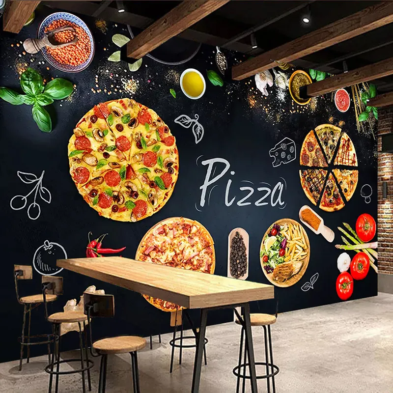 Custom 3D Mural Wallpaper Wall Painting Personalized Pizza Shop Blackboard Photo Wall Paper Cafe Restaurant Backdrop Wall Decor