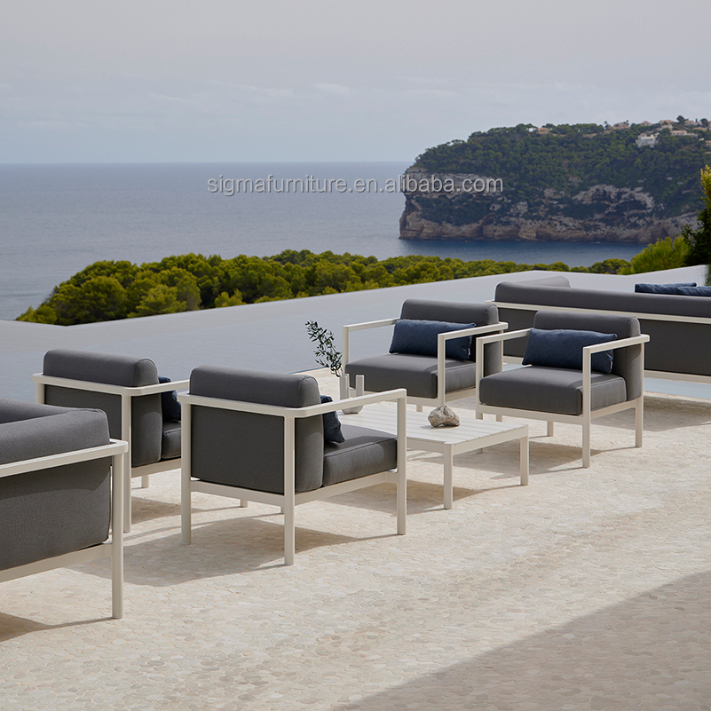 New Arrival Nordic Powder Coated Aluminium Outdoor Living Armchair Patio Furniture Single Lounge Chair