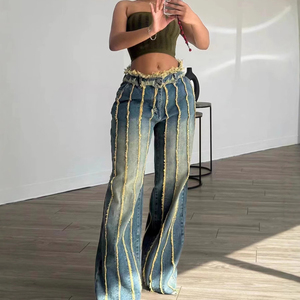 Pantalones Vaqueros Elásticos de Mezclilla para Mujer, Diseño de Varias Capas con Empalmes, Lavado Teñido, para las Cuatro Estaciones, en Oferta - Product Image 1