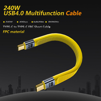 Cable de Carga USB C a C de 240 W, Amarillo, 10 Gbps, USB 4.0, Tipo C Macho a Macho, Plano, Delgado, FPC, 13 cm, Cable de Datos Corto para Teléfono y Portátil