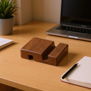 Soporte para Teléfono de Madera de Nogal con Doble Ranura, Soporte de Escritorio Portátil Universal para Teléfono Móvil - Product Image 1