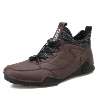 Chaussures plates pour hommes, bottes de travail, de sécurité, de randonnée, en cuir de vache véritable, mi-hautes, à lacets, à enfiler, faites à la main, type chaussettes