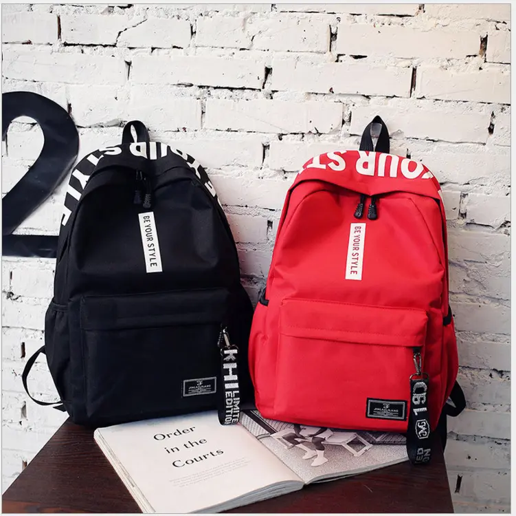 YIMYIK 2022 Korean Simple Letter Backpack Canvas Zipper Student's Large Red School Bag