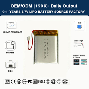 Custom 3.7v 803040 1000mAh Polymer Battery OEM Manufacturer CCC/UL/KC Certified rechargeable battery - Product Image 1