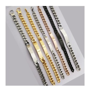 Pulsera Unisex con texto personalizado, joyería con <span class=keywords><strong>nombre</strong></span>, acero inoxidable, grabado, barra en blanco, chapado en oro - Product Image 1