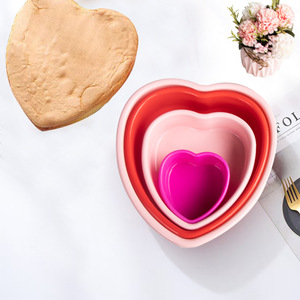 Heart Shape Silicone Baking Mold 4 Pcs Pink Red Fuchsia Oven <b>Safe</b> Cake Mousse Pan Valentine's Day DIY Baking <b>Tools</b> - Product Image 3