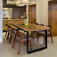 Table rectangulaire de luxe en noyer, en forme naturelle, bord en bois, pour restaurant
