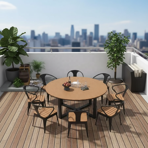 Set <span class=keywords><strong>da</strong></span> Pranzo <span class=keywords><strong>da</strong></span> Esterno Moderno in 9 Pezzi, Tavolo e 8 Sedie in Alluminio, Plastica e Legno Impermeabile per Hotel e Patio - Product Image 1