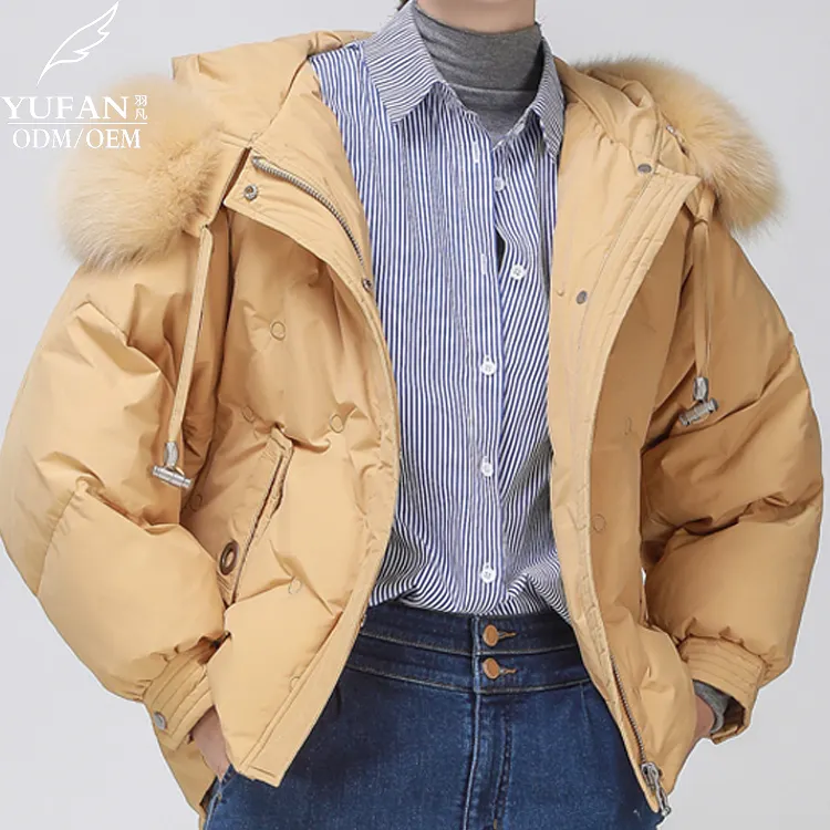 YuFan Women's Down Coats Parka Thickening Cold Fleece Warm Puffer Filled Fur Duck Winter Hooded Outdoor Jacket for Women