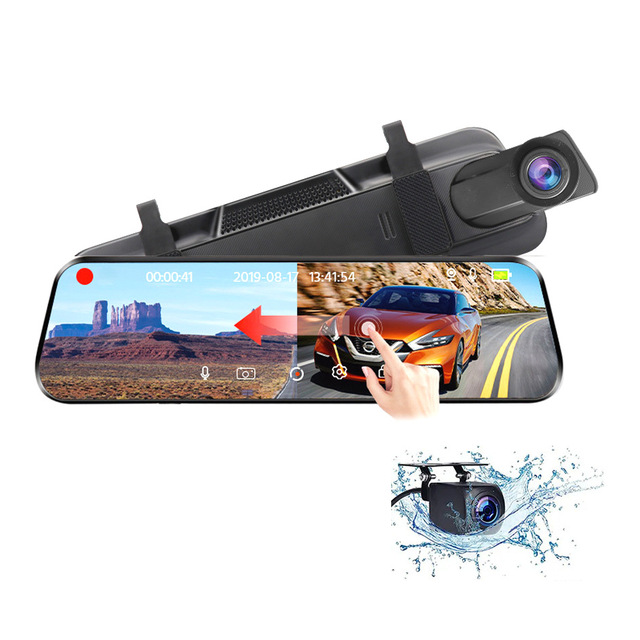 10 Inch Car Touch Screen Dash Cam Rearview Mirror Car DVR Video Recorder 1080P Front and Rear HD Night Vision Car Camera