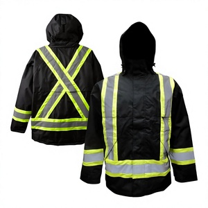 Chaqueta de Seguridad Reflectante de Alta Visibilidad con Capucha y Franjas Cruzadas en la Espalda para Ropa de Trabajo - Product Image 1
