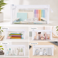 Trousse à crayons transparente imperméable en PVC, sac à cosmétiques, pochette de rangement portable pour papeterie, pour l'école, le bureau et les voyages