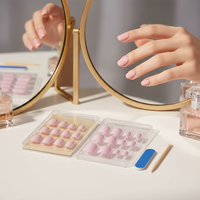 Faux Ongles Réutilisables Courts en Gel Doux Amande, Couverture Complète, 24 Pièces, Étiquette Privée, Ongles à Presser Réutilisables