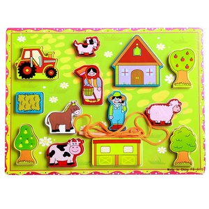 Juguetes de madera Montessori para niños, Juguetes <span class=keywords><strong>DIY</strong></span> de granja de animales, cuentas de enhebrado de madera, Puzzle de cordones, juguetes educativos divertidos - Product Image 2
