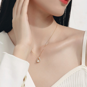 Collier pendentif en argent sterling S925 avec perle d'eau douce naturelle blanche, plaqué rhodium/or/or rose, pour femmes, vente en gros - Product Image 1