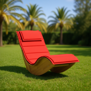 Chaise longue à bascule en bois d'acacia massif avec coussin, mobilier de relaxation d'extérieur, design moderne, style contemporain - Product Image 2