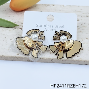 Eleganti orecchini eleganti in ottone da donna alla moda con fascino etnico carino e Design a cerchio con pietra di perle per abbigliamento quotidiano e accessori per feste - Product Image 1