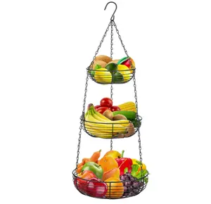 Panier à fruits suspendu à 3 niveaux, bol en fil métallique robuste, porte-légumes, paniers de fruits, organisateur de rangement de cuisine