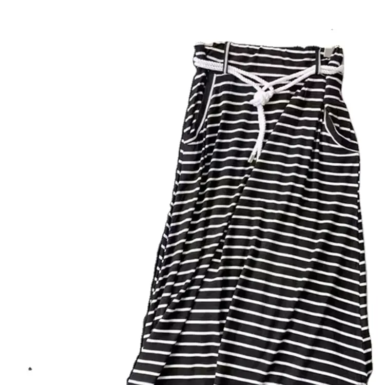 Casual Pull On Women Black White Stripe Pencil plus size dress mermaid skirts high waist long skirts for women