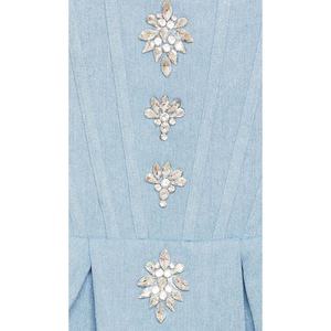 Vestidos Mini de Mezclilla Elegantes para Mujer, Vestido Tipo Camiseta con Rayas, Falda Decorativa con Flores y Lentejuelas para Mujer - Product Image 4