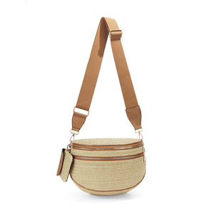 Nueva llegada: <span class=keywords><strong>Riñonera</strong></span> de rafia tejida a <span class=keywords><strong>crochet</strong></span> con correa de cuero para mujer, con doble cremallera, bandolera y cinturón, con cartera. - Product Image 3