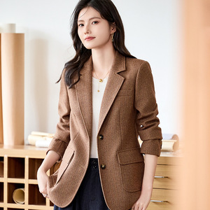 Women's Blazer Coffee Colored Solid Color Long Sleeve Anti-Wrinkle Professional Elegant Spring Autumn Wear - Product Image 3