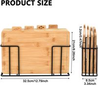 4-delige bamboe snijplankset met ijzeren standaard, 32 x 25 cm, snijplanken voor vlees, groenten, vis, fruit