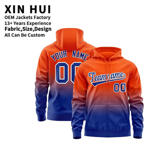 Sudadera con capucha y cremallera completa con sublimación personalizada en degradado, para hombre, ropa de equipo, impresión 3D, naranja y azul, efecto ombré, fabricante OEM - Product Image 1