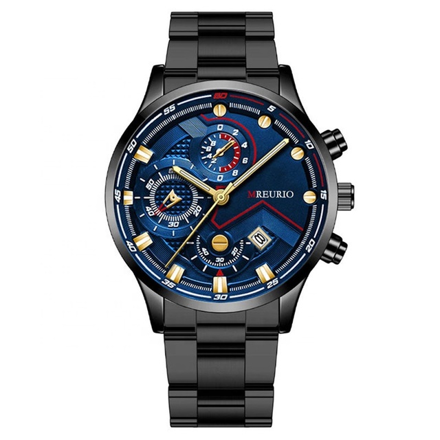 Luxury Fashion Latest Alloy Band Men's Sports Chronograph Watch with Quartz Movement Black Dial and Date Display