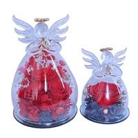 Kubah Kaca Bunga Abadi Mawar Malaikat Kecil Hadiah Hari Valentine Ornamen