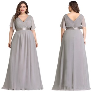 Robes <span class=keywords><strong>de</strong></span> <span class=keywords><strong>Soirée</strong></span> Élégantes <span class=keywords><strong>Ever</strong></span> <span class=keywords><strong>Pretty</strong></span> pour Femmes, <span class=keywords><strong>Robe</strong></span> Longue Trapèze en Chiffon à Double Col V et Volants, Grande Taille - Product Image 1