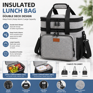 Sac à déjeuner <span class=keywords><strong>isotherme</strong></span> grande capacité, sac <span class=keywords><strong>isotherme</strong></span> double couche avec bandoulière réglable, boîte à déjeuner/pique-nique étanche - Product Image 2