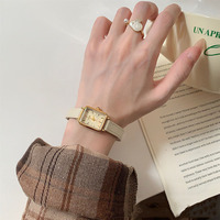 Montre à quartz vintage pour femme, cadran rectangulaire doré, bracelet en cuir, petit cadran, élégante, mode, luxe, Reloj Mujer, Montre Femme
