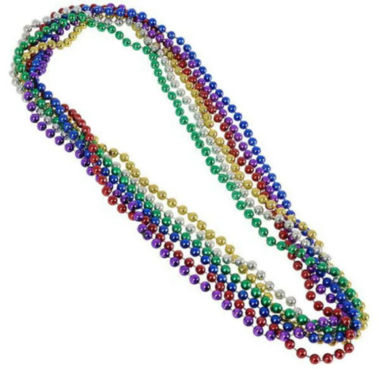 Custom 48 Pcs Mardi Gras Beads Necklaces 33" Metallic Mardi Gras Bead Necklace For Disco Festival Prop Costume Accessory