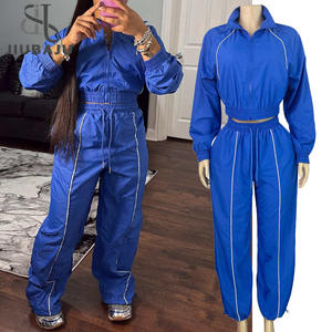 Damen Trainings anzüge Herbst Winter Lässig Neu 2-teiliges Set Kontrast farbe Reiß verschluss Revers Tops Kordel zughose - Product Image 1