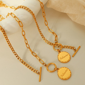 Collar de acero de titanio electrochapado con hebilla OT de moda para mujer, cadena de clavícula de lujo ligero, colgante redondo, joyería de regalo - Product Image 2